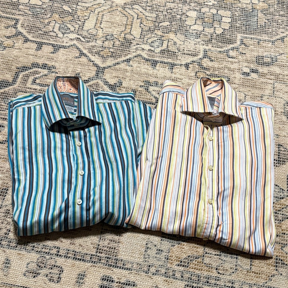 2 Thomas Dean easy care cotton button down long sleeve shirts. Size M